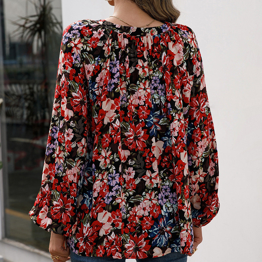 Damen Bluse mit floralen Mustern und luftigen Ärmeln EB