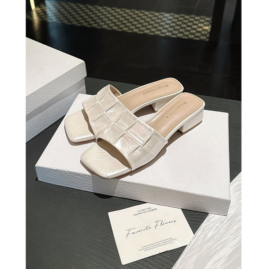 Damen elegante Mules mit modischem Faltendesign und komfortablem Blockabsatz EB