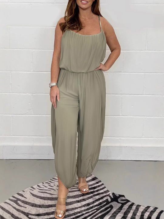 Damen luftiger Jumpsuit mit weitem Schnitt und verstellbaren Trägern EB