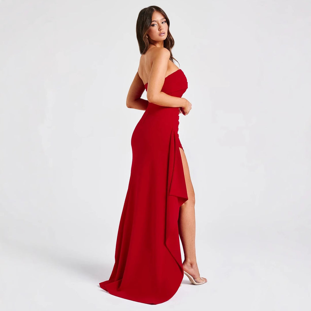 Damen Elegantes trägerloses Abendkleid mit asymmetrischem Schlitz EB
