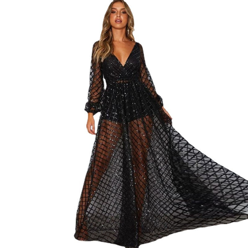Damen Elegantes Transparenzkleid mit glanzvollen Akzenten EB