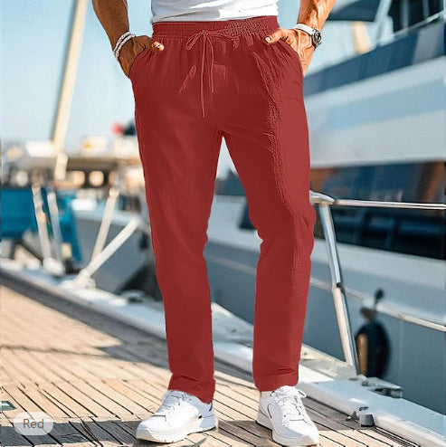 Herren nan lässige Leinenmisch-Joggerhose mit Kordelzug, angeschrägten Eingrifftaschen und schmalem Knöchelabschluss EB