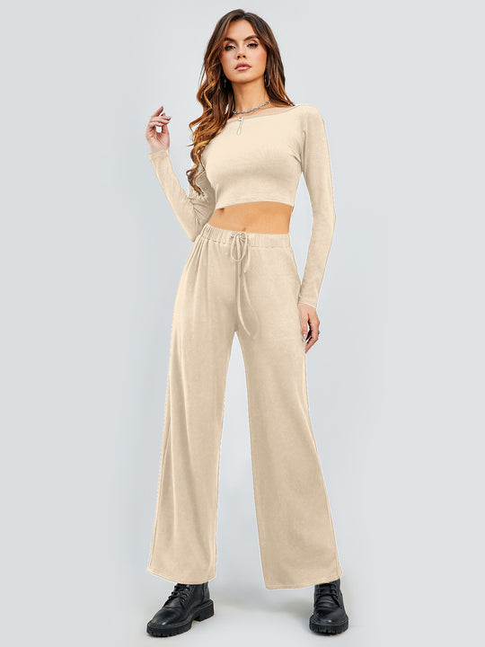 Damen Cropped Oberteil und Weite Hose Set EB