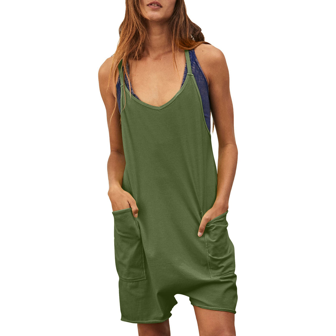 Damen komfortabler Overall mit tiefem Ausschnitt und praktischen Taschen EB
