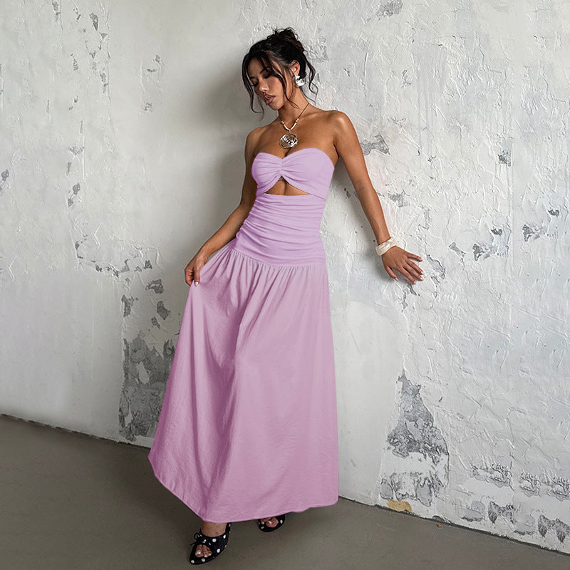 Damen Maxikleid mit gerafftem Oberteil und verspieltem Rock EB