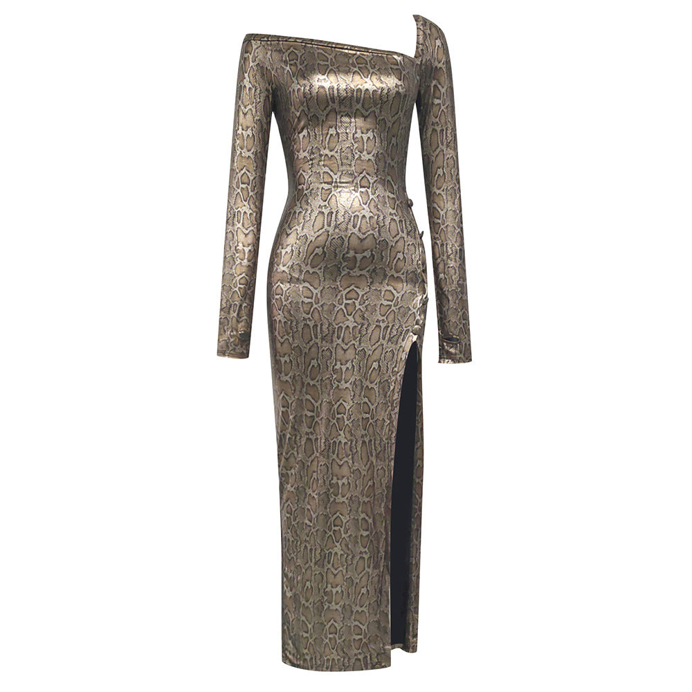 Damen Glamouröses Abendkleid mit schulterfreiem Design und hohem Schlitz EB