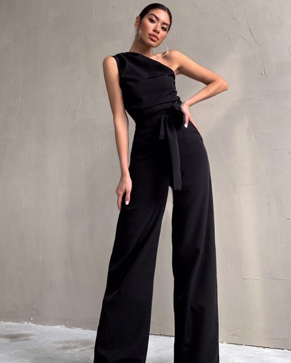 Damen One-Shoulder Jumpsuit mit weitem Bein EB
