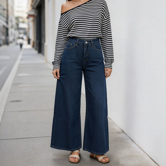 Damen nan High‑Waist Wide‑Leg-Jeans mit weitem Bein und klassischem Five‑Pocket-Schnitt EB