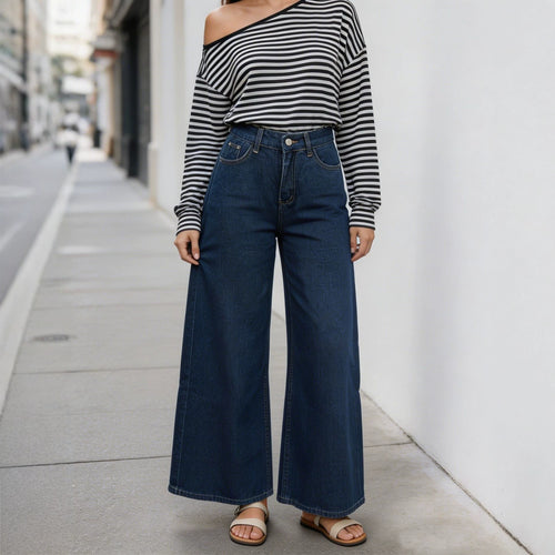 Damen nan High‑Waist Wide‑Leg-Jeans mit weitem Bein und klassischem Five‑Pocket-Schnitt EB