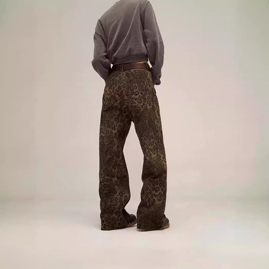 Damen Weit geschnittene Leoprint-Hose mit flexiblem Bund und modischem Design EB