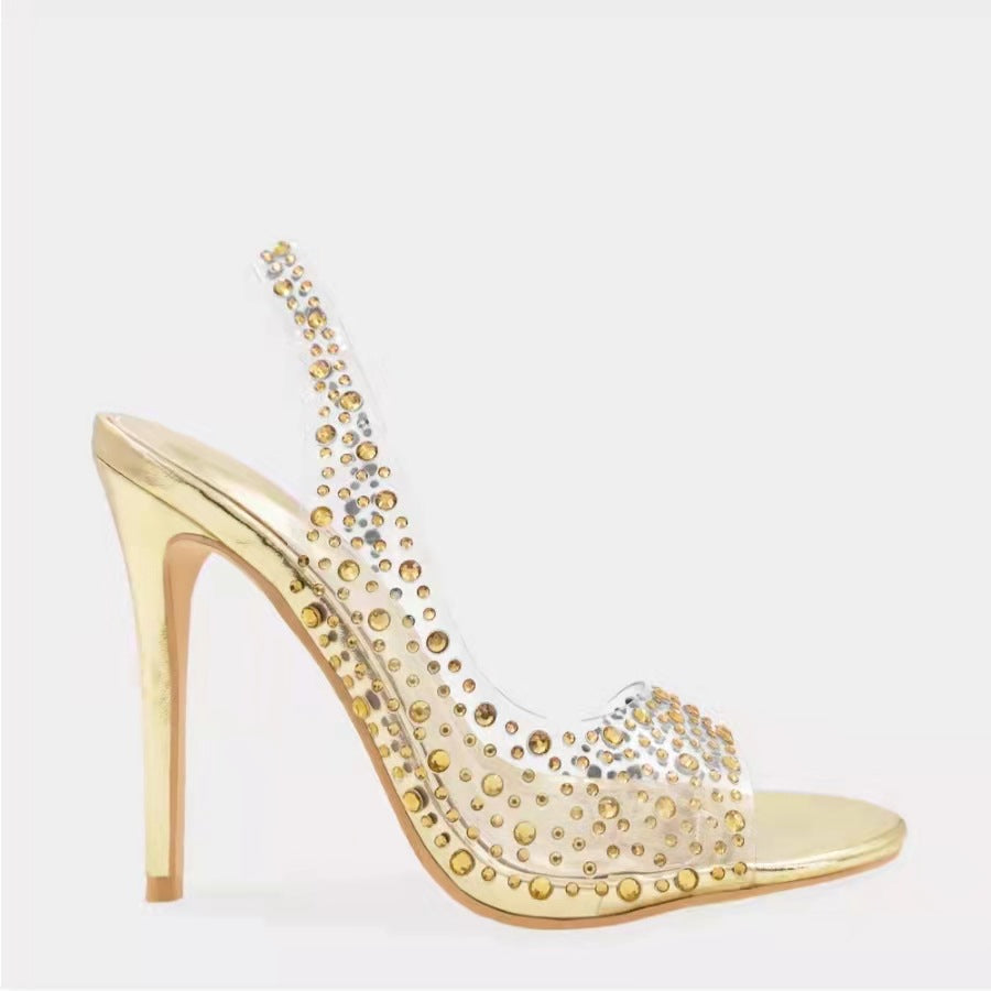 Damen Glamouröse High Heel Sandalen mit funkelndem Strassbesatz EB