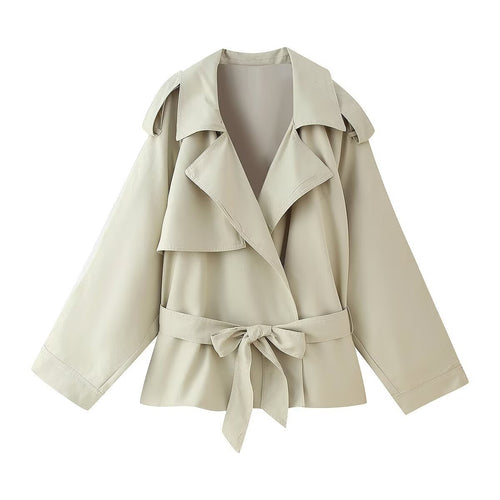 Damen lässige Trenchjacke mit praktischer Bindeschlaufe und elegantem Revers EB