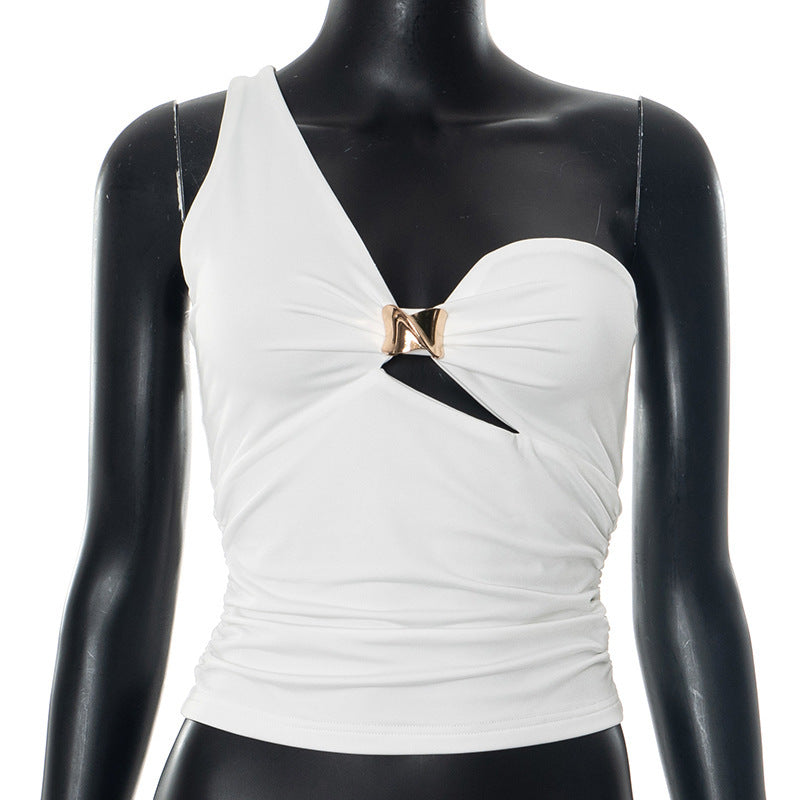 Damen Top mit asymmetrischem Design und dekorativem Schlittverschluss EB