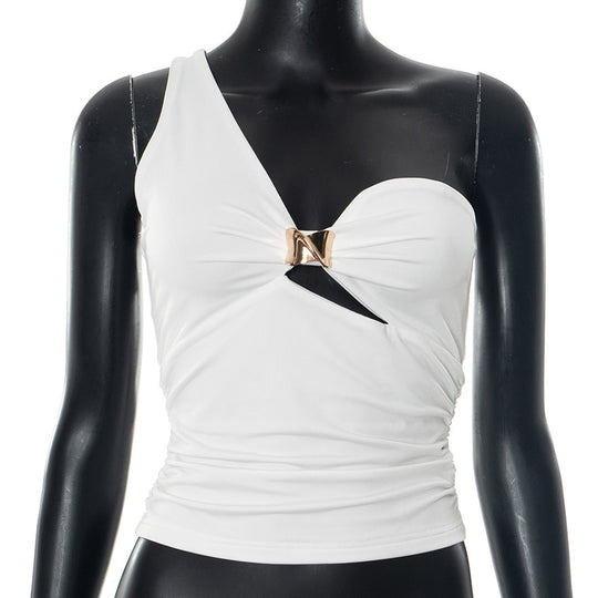 Damen Top mit asymmetrischem Design und dekorativem Schlittverschluss EB