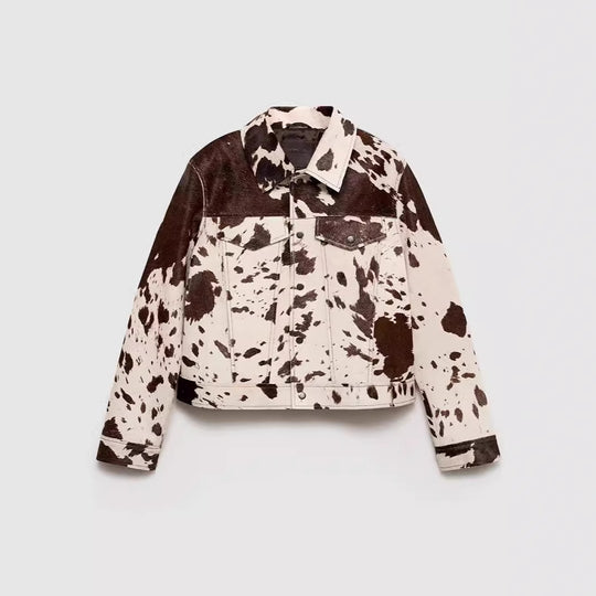 Damen modische Lammfelljacke mit auffälligem Tiermotiv EB