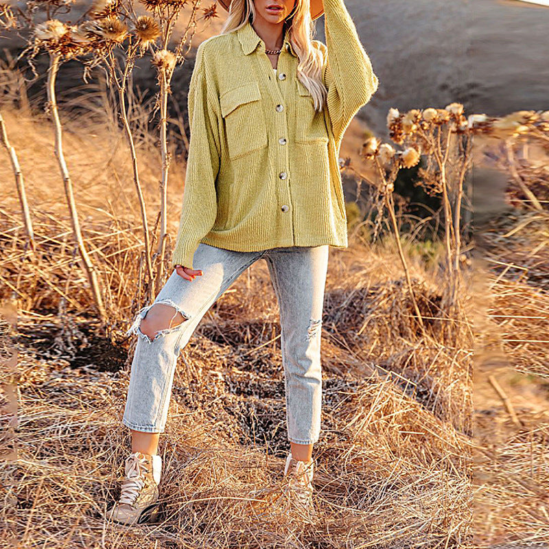 Damen Overshirt im lässigen Strickdesign mit Knopfverschluss und Brusttasche EB