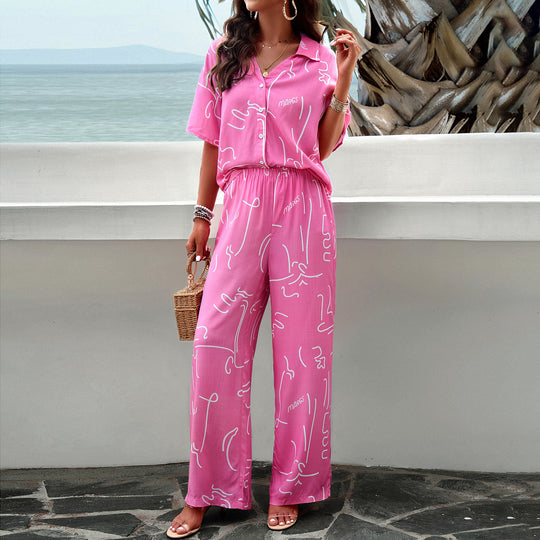 Damen Lässiges Zweiteiliges Set mit weitem Hosen-Design und elegantem Oberteil EB
