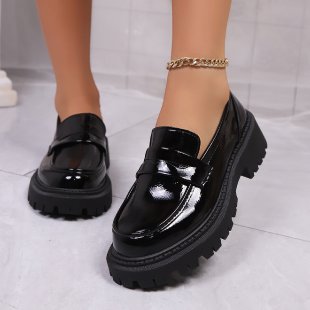Damen Modische Lacklederschuhe mit robustem Profil EB