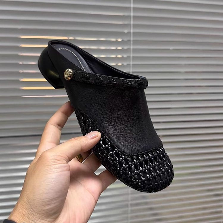 Damen modische Mules mit dekorativer Korb-Optik EB