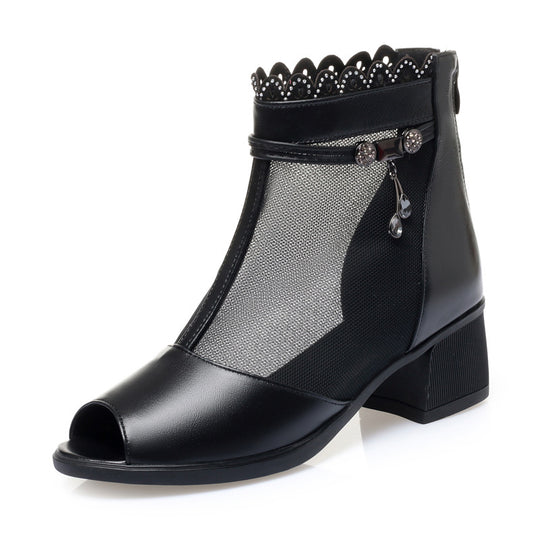 Damen Offene Stiefeletten mit elegantem Lochmuster und dekorativen Schmuckdetails EB