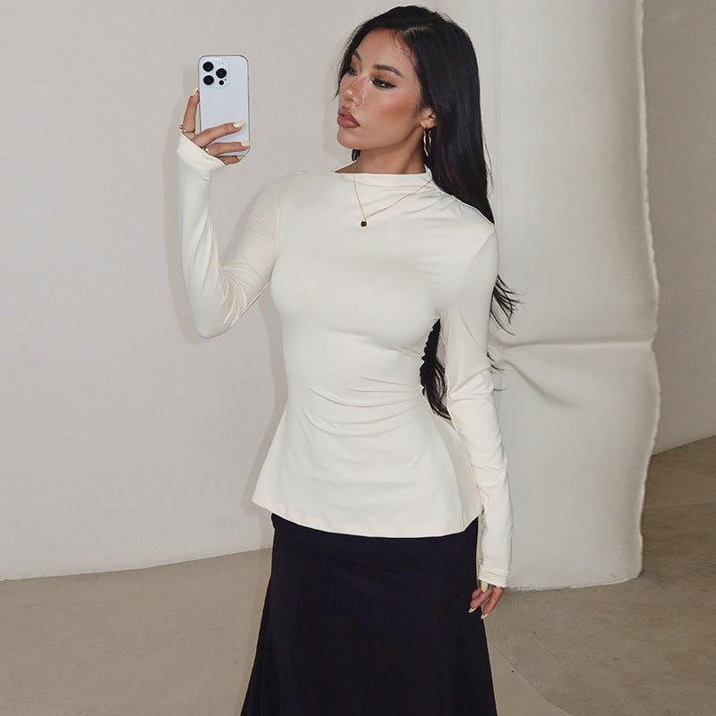 Damen figurbetontes Langarmshirt mit asymmetrischem Ausschnitt und lässigem Schnitt EB