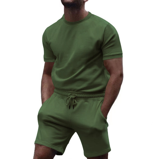 Herren nan minimalistisches Jersey-Ensemble mit bequemem Rundhalsshirt und elastischer Tunnelzug-Kurzhose EB