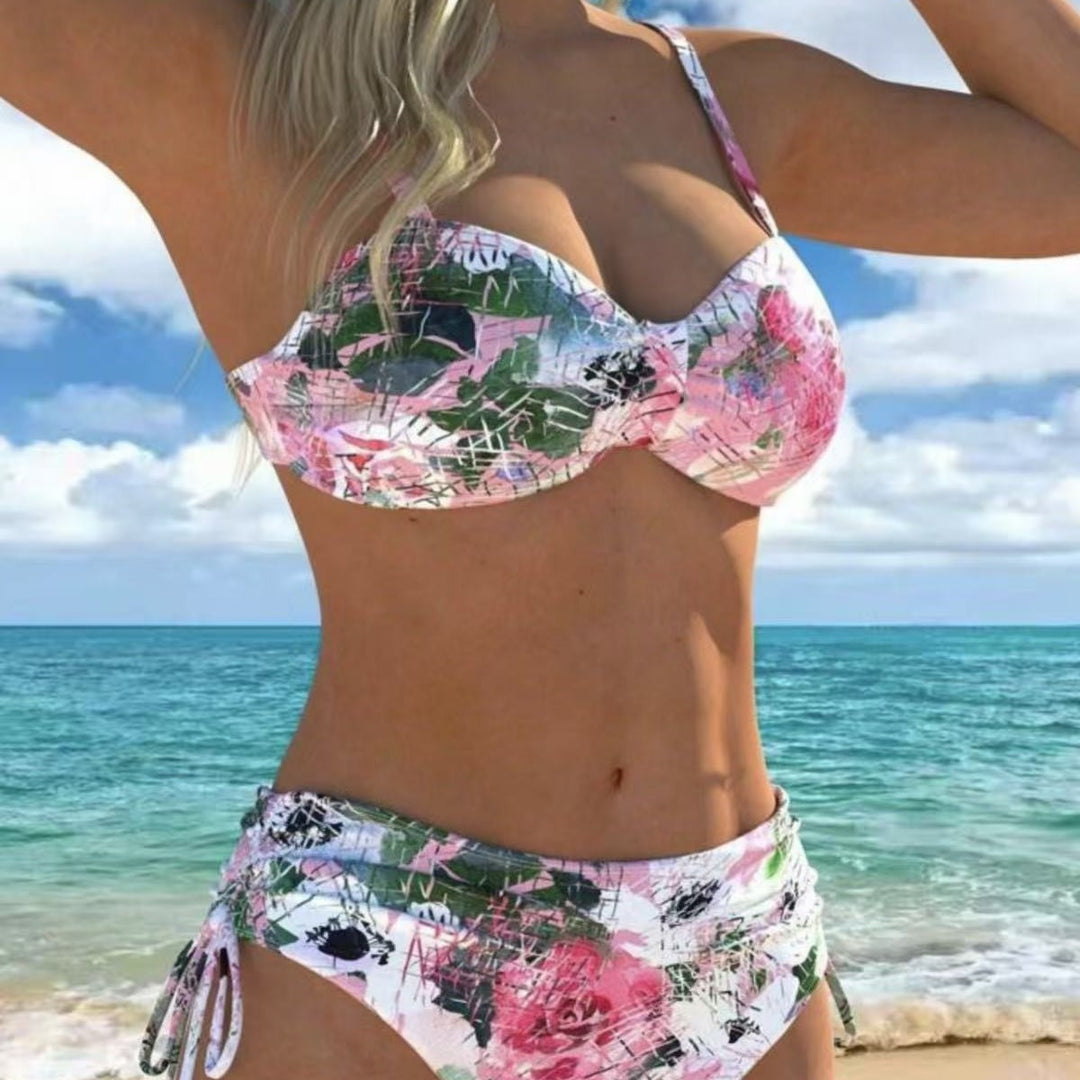 Damen Bikini-Set mit geschmeidigem Oberteil und hoch taillierter Hose EB