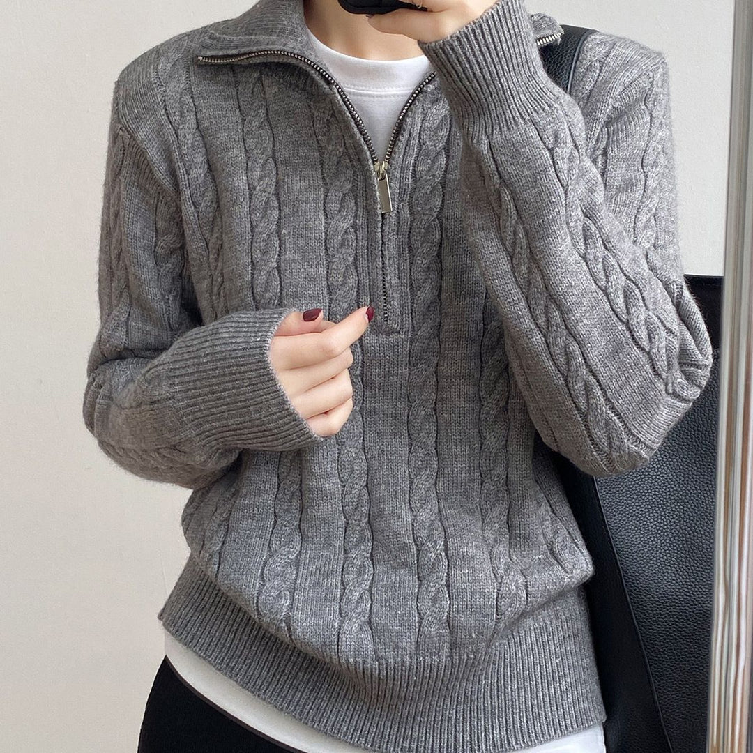 Damen Kuscheliger Strickpullover mit Stehkragen und Zopfdesign EB