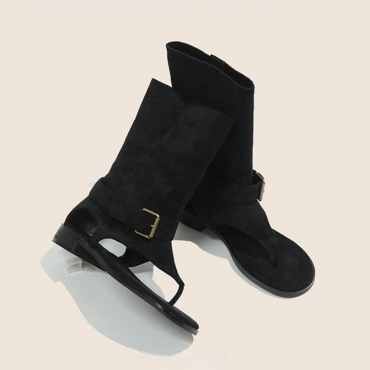 Damen modische Zehenstegsandalen mit verstellbarem Riemen EB