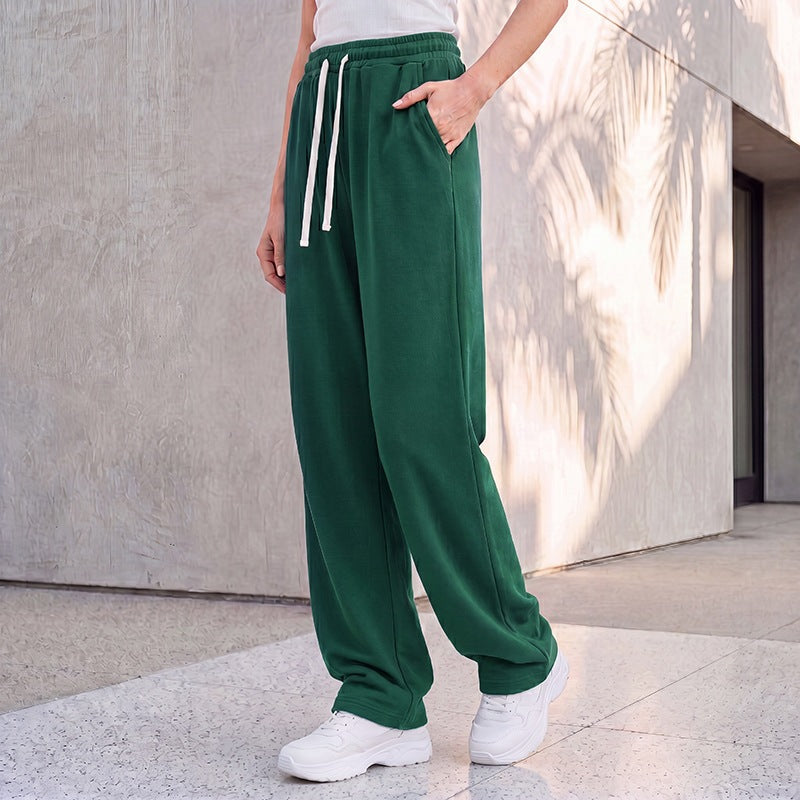 Damen nan weite Loungepalazzo-Hose mit hohem Komfortbund, Kordelzug, seitlichen Eingrifftaschen und dekorativer Seitennaht EB