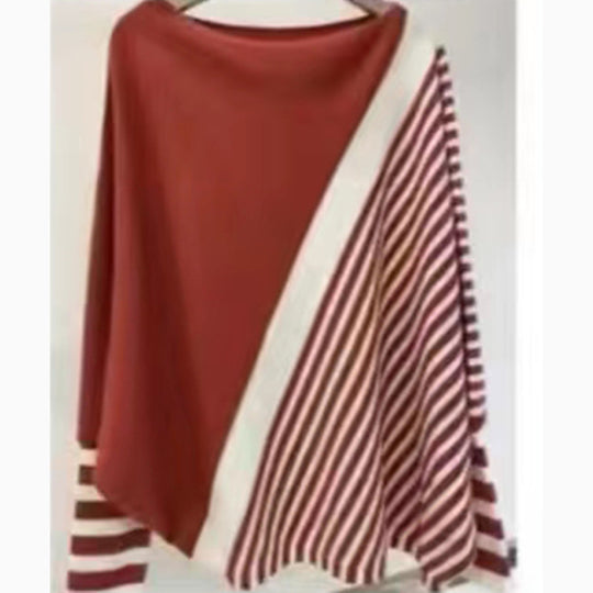 Damen modischer Strickpullover mit asymmetrischem Schnitt und grafischem Streifenmuster EB