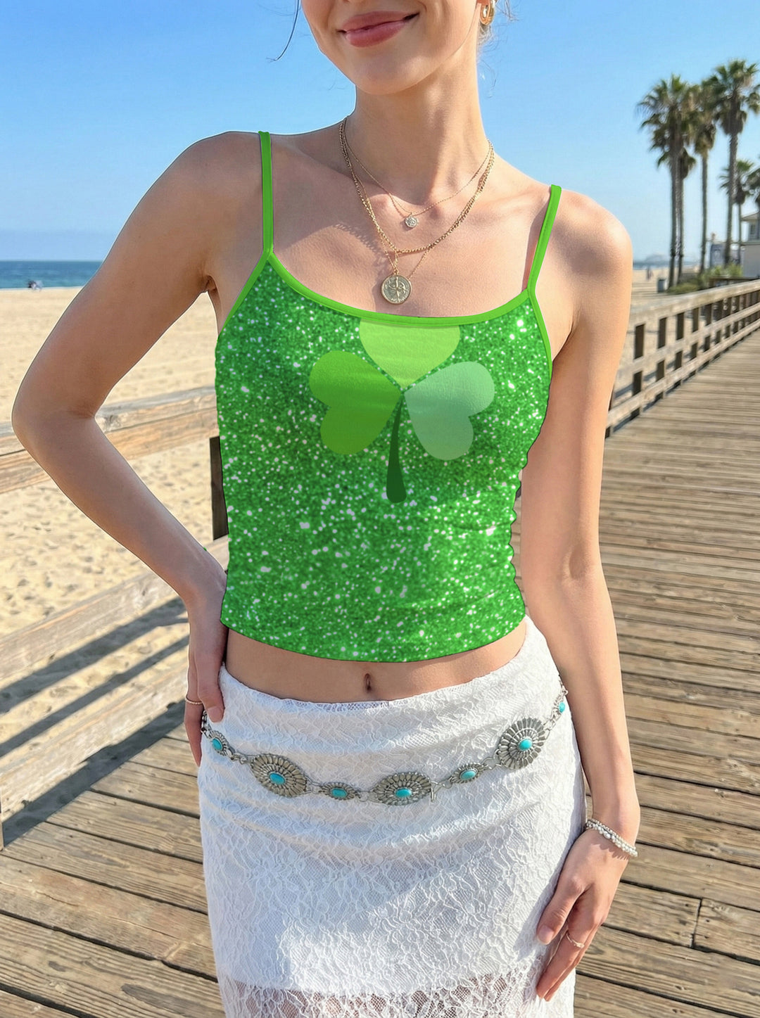 Damen Crop-Top mit floralem Motiv und verstellbaren Trägern EB