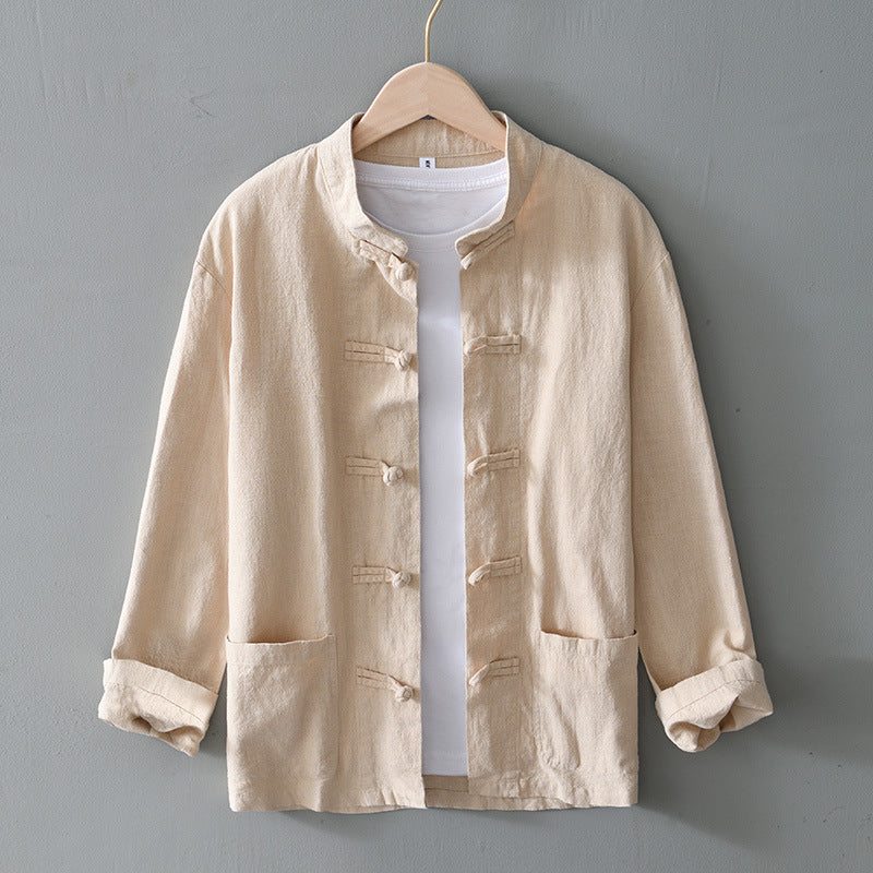 Herren nan leichte Leinenjacke im traditionellen chinesischen Stil mit Stehkragen und Knotenverschlüssen EB