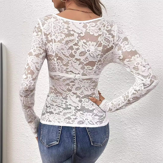 Damen nan figurbetontes Spitzen-Corsagenoberteil mit V-Ausschnitt und eingearbeitetem Bustier EB