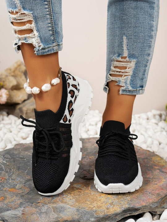 Damen Sportliche Sneakers mit atmungsaktivem Netzmaterial und modischem Tiermuster EB