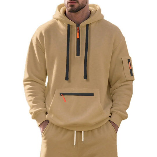 Herren nan funktionaler Kapuzenpullover mit kurzem Frontreißverschluss, wasserabweisenden Zippern und Utility-Ärmeltasche EB