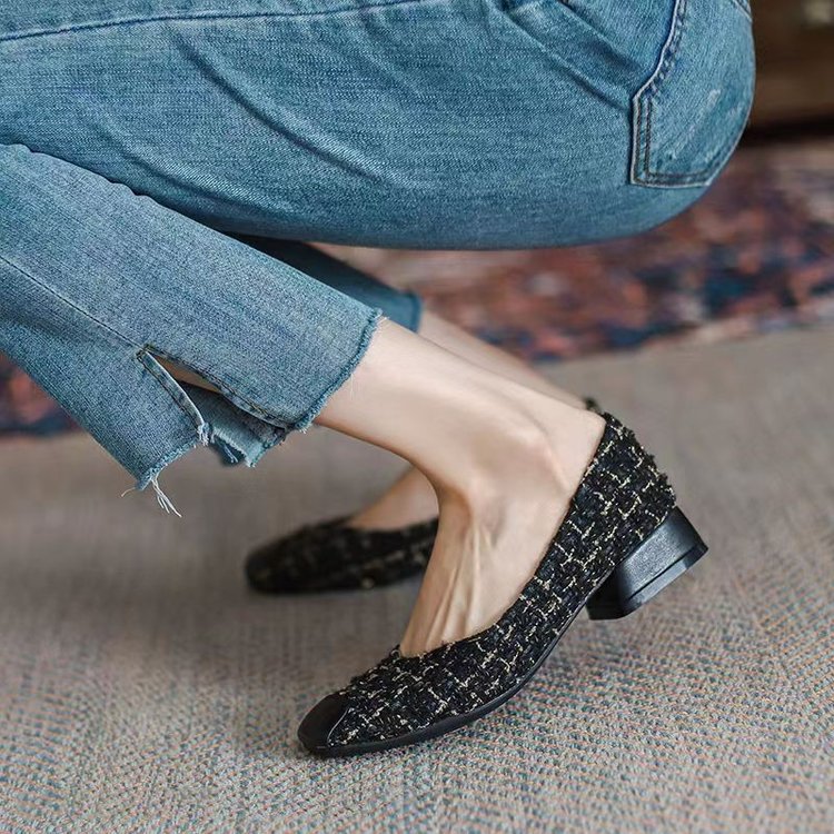 Damen elegante Ballerinas mit modischem Tweed-Obermaterial und komfortablem Fußbett EB