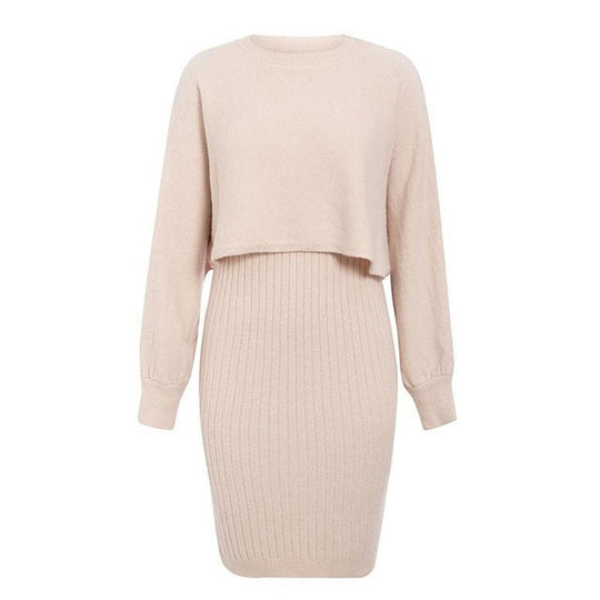Damen Strickkleid mit lässiger Cropped-Oberfläche EB