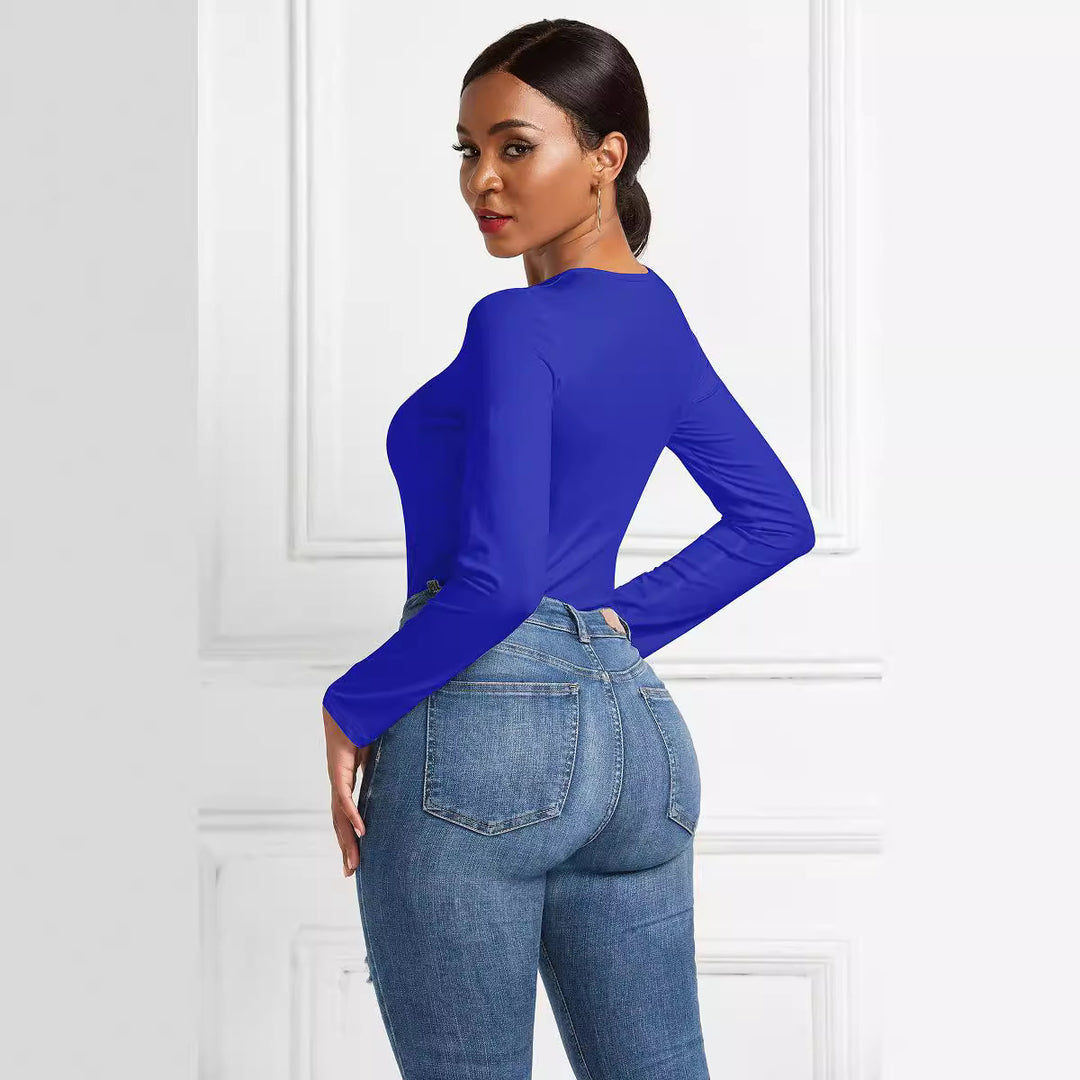 Damen Eleganter Langarmbody mit hohem Beinausschnitt EB