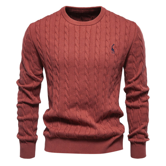 Herren Strickpullover mit Zopfmuster und Rundhalsausschnitt EB