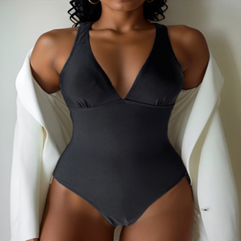 Damen Einteiliger Badeanzug mit tiefem V-Ausschnitt und seitlichen Cut-Outs EB