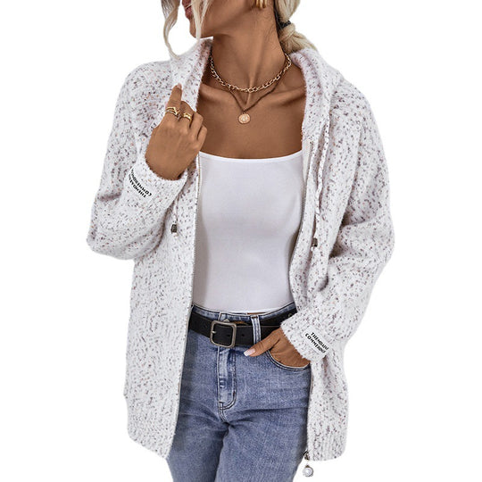 Damen kuschelige Strickjacke mit hohem Kragen und praktischem Reißverschluss EB