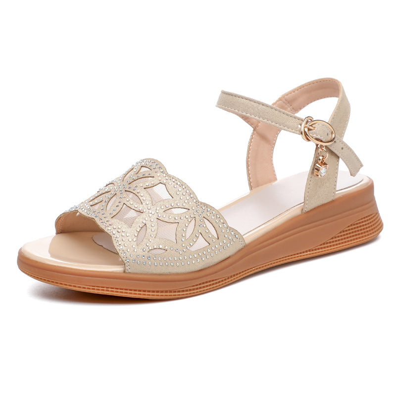 Damen Sandalen mit verstellbarem Fesselriemen und eleganten Strassdetails EB