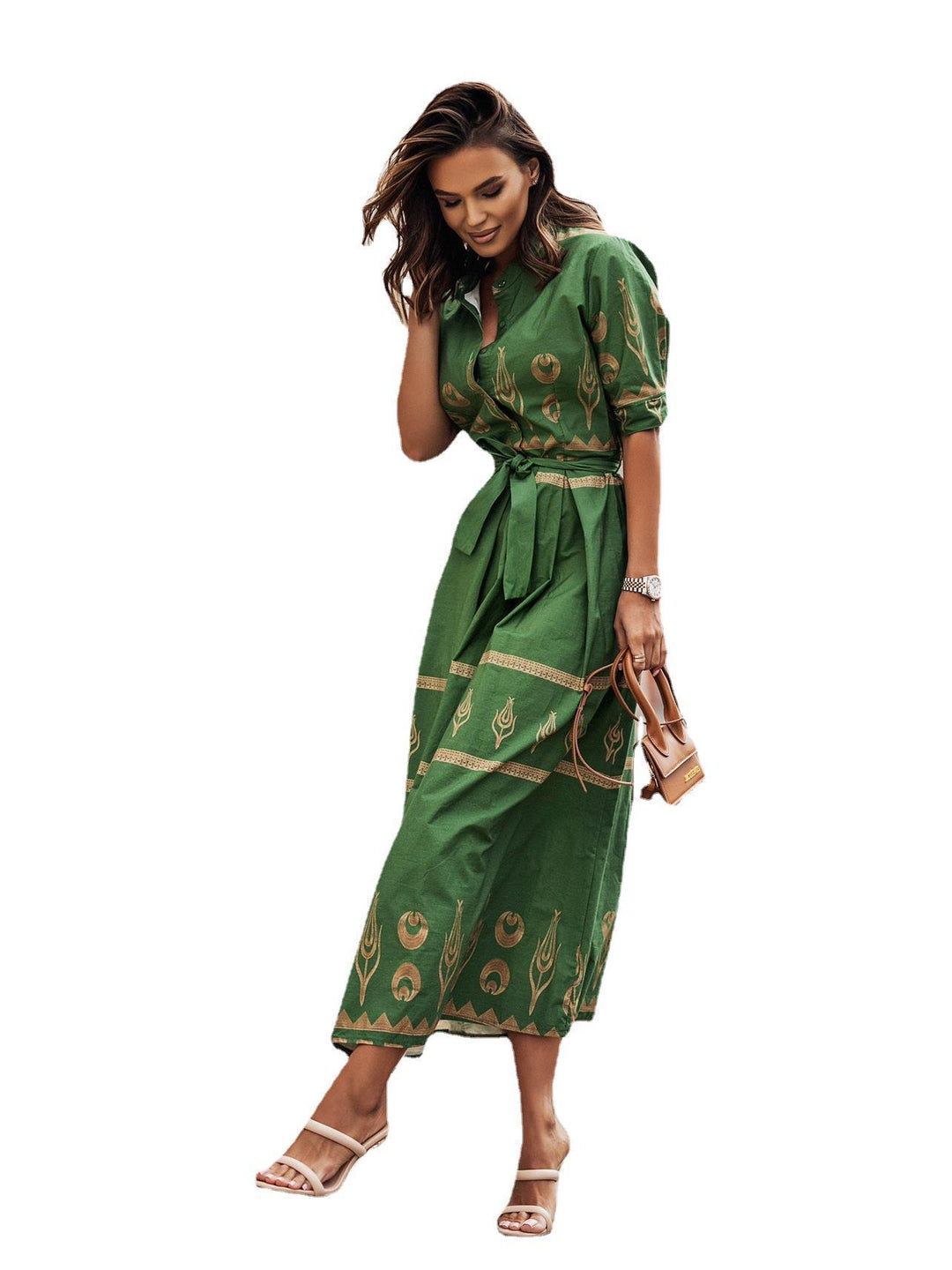 Damen Hemdblusenkleid mit elegantem Muster und tailliertem Gürtel EB