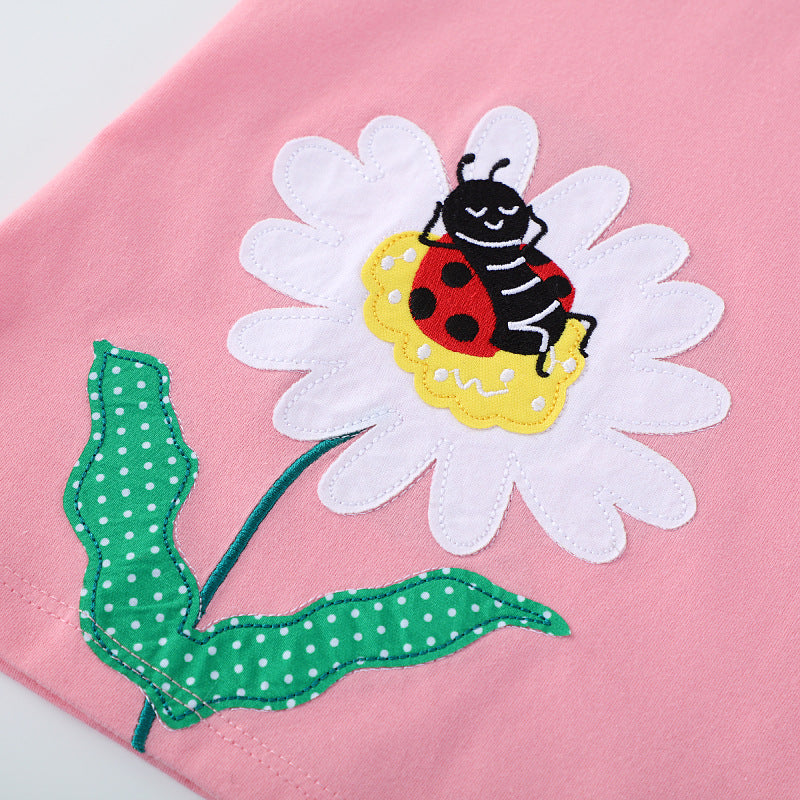 Mädchen Baumwollkleid mit fröhlichem Blumen- und Insektenmotiv EB