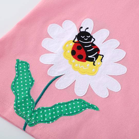 Mädchen Baumwollkleid mit fröhlichem Blumen- und Insektenmotiv EB