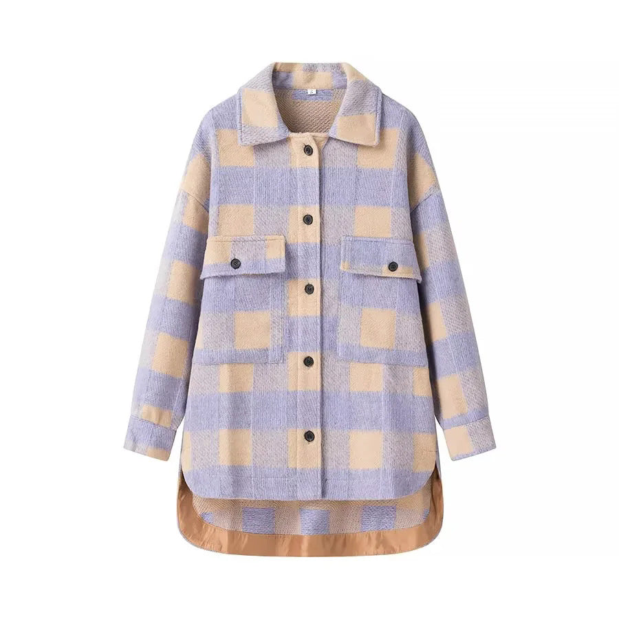 Damen Trendige Karojacke mit bequemen Knopfleisten und praktischen Taschen EB