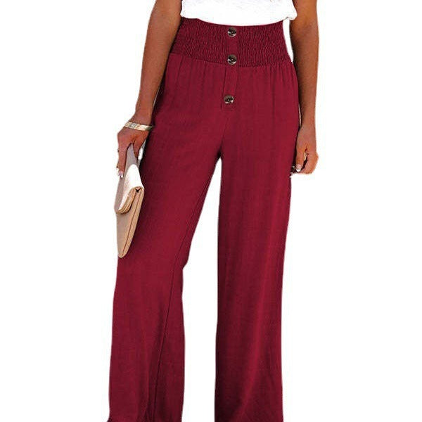 Damen weite Hochbundhose mit eleganten Knopfdetails und elastischem Bund EB