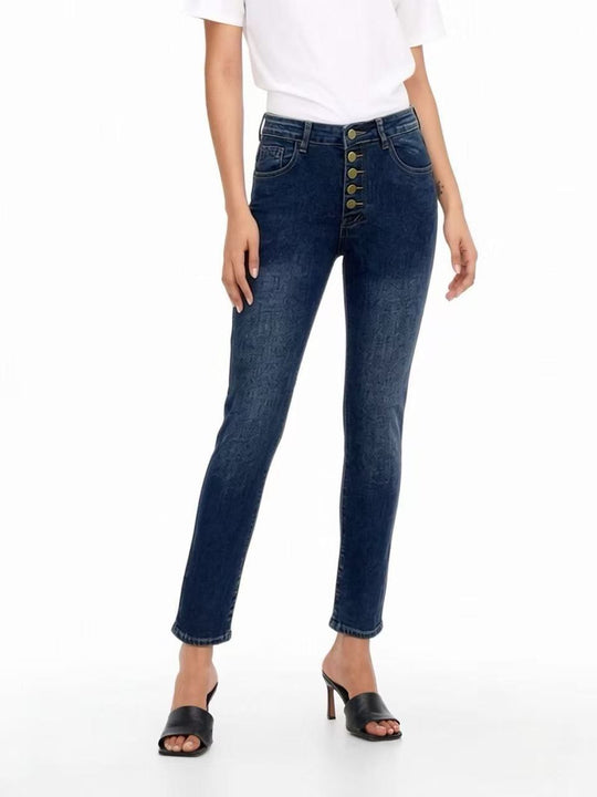 Damen Slim-Fit Jeans mit eleganter Knopfleiste und hohem Bund EB