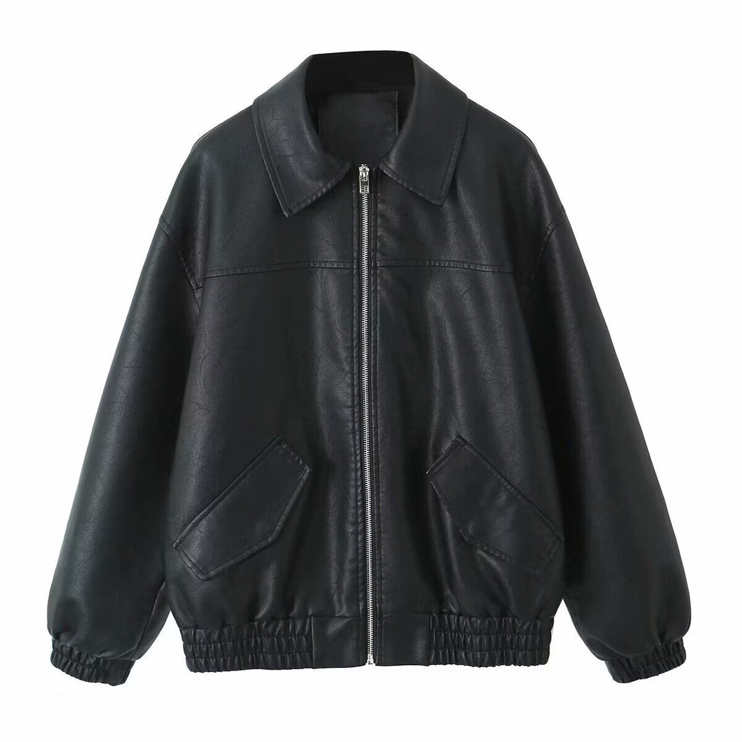 Damen lässige jacke mit elastischem Saum und praktischen Taschen EB